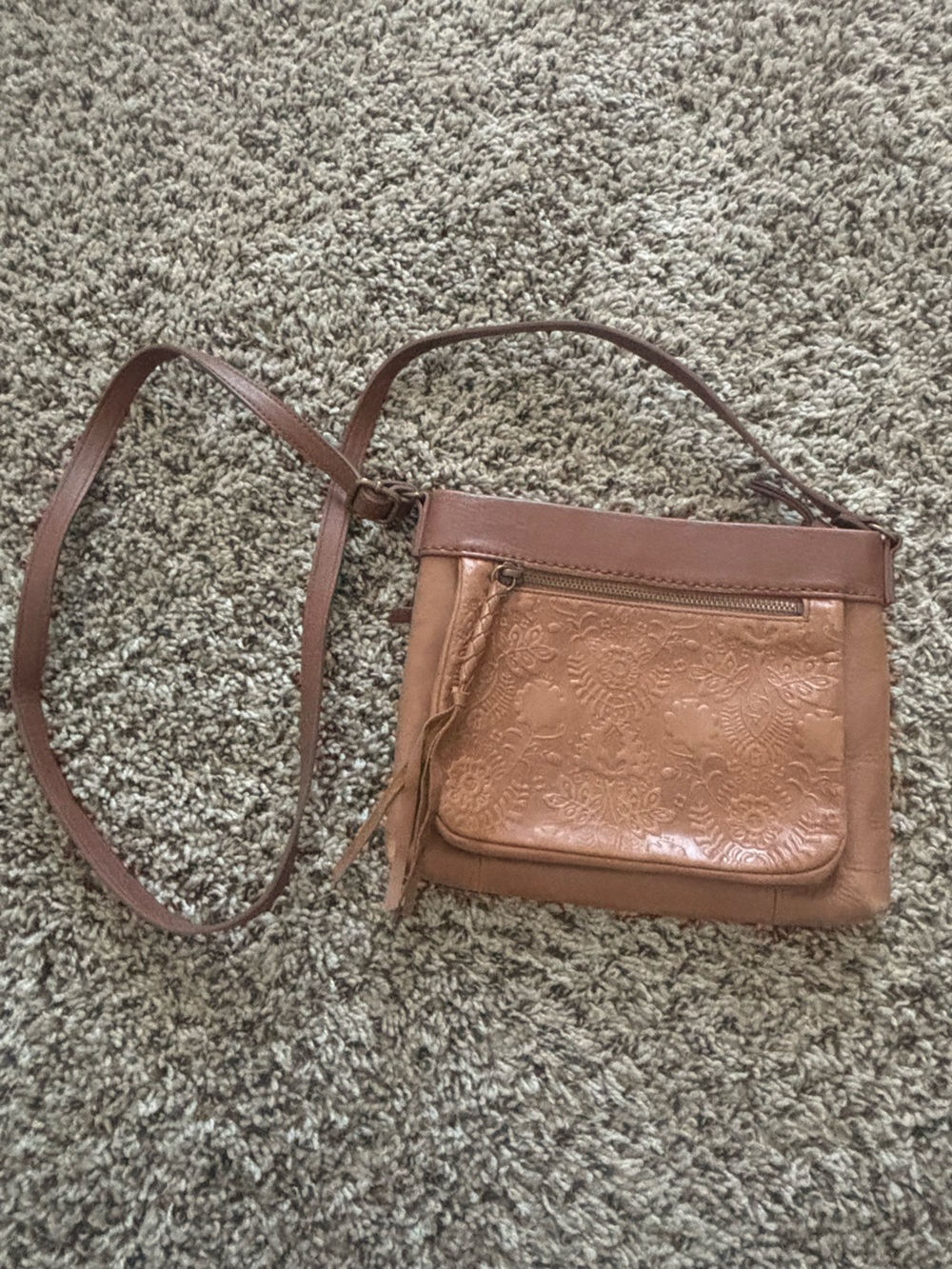 The Sak Brown Embossed Leather Crossbody Bag